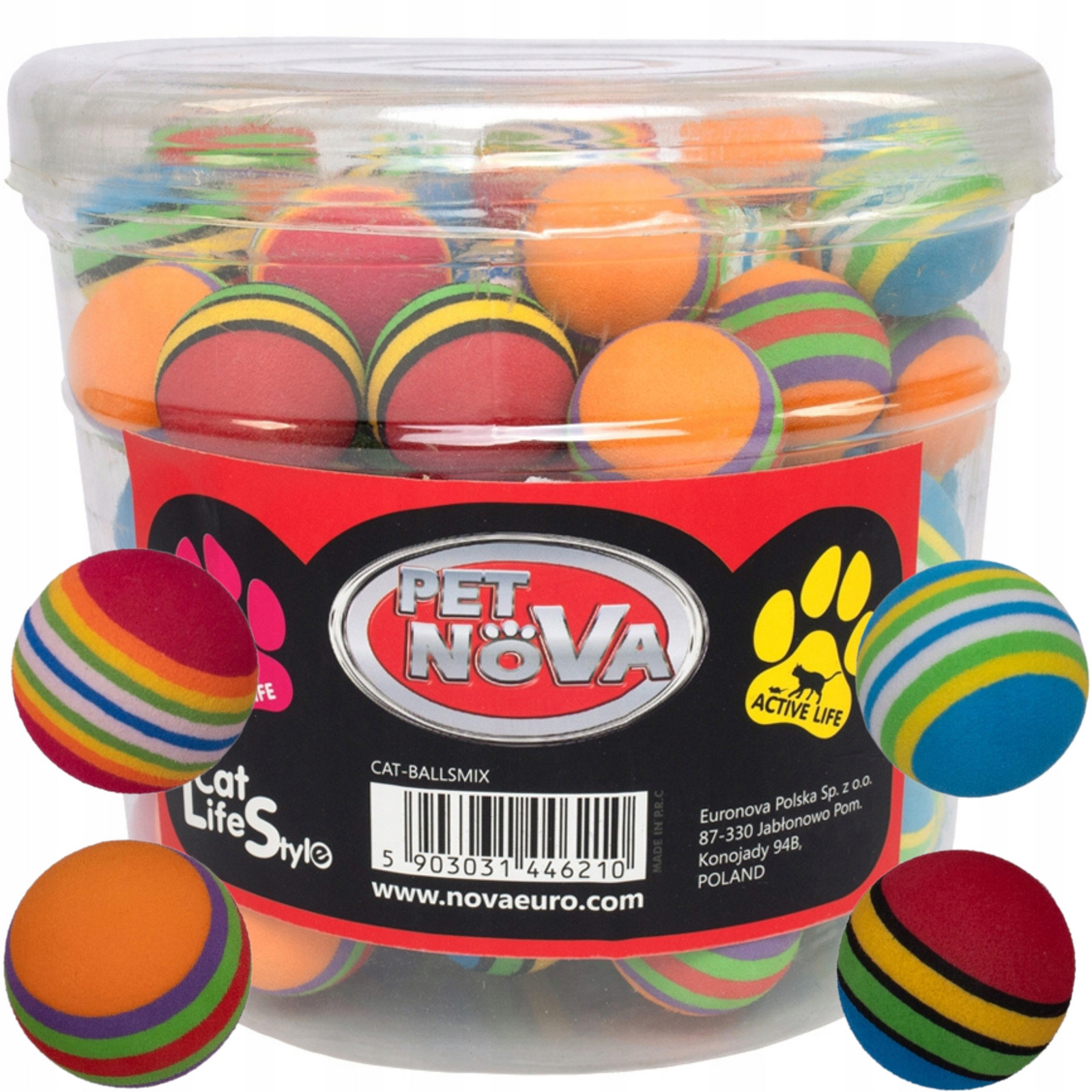 Pet Nova Pěnový míček hračka z pěny pro kočky 3,5 cm sada 67 ks