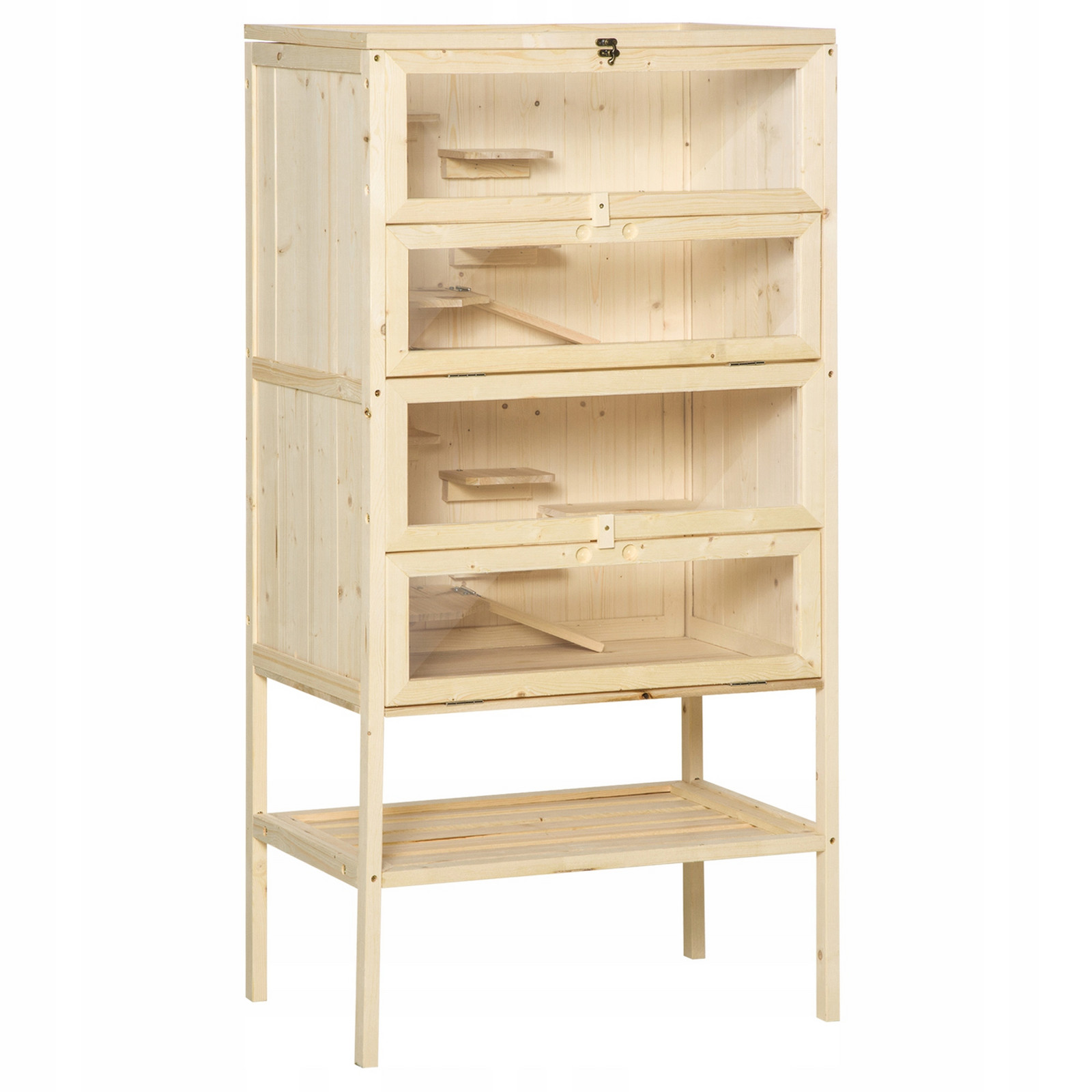 Klec pro hlodavce 5 pater, síťovaná střecha, borovicové dřevo