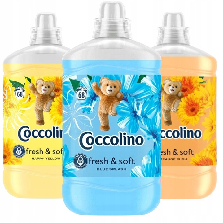 Sada 3x1,7L Coccolino tekutá aviváž Fresh & Soft Mix 204 praní