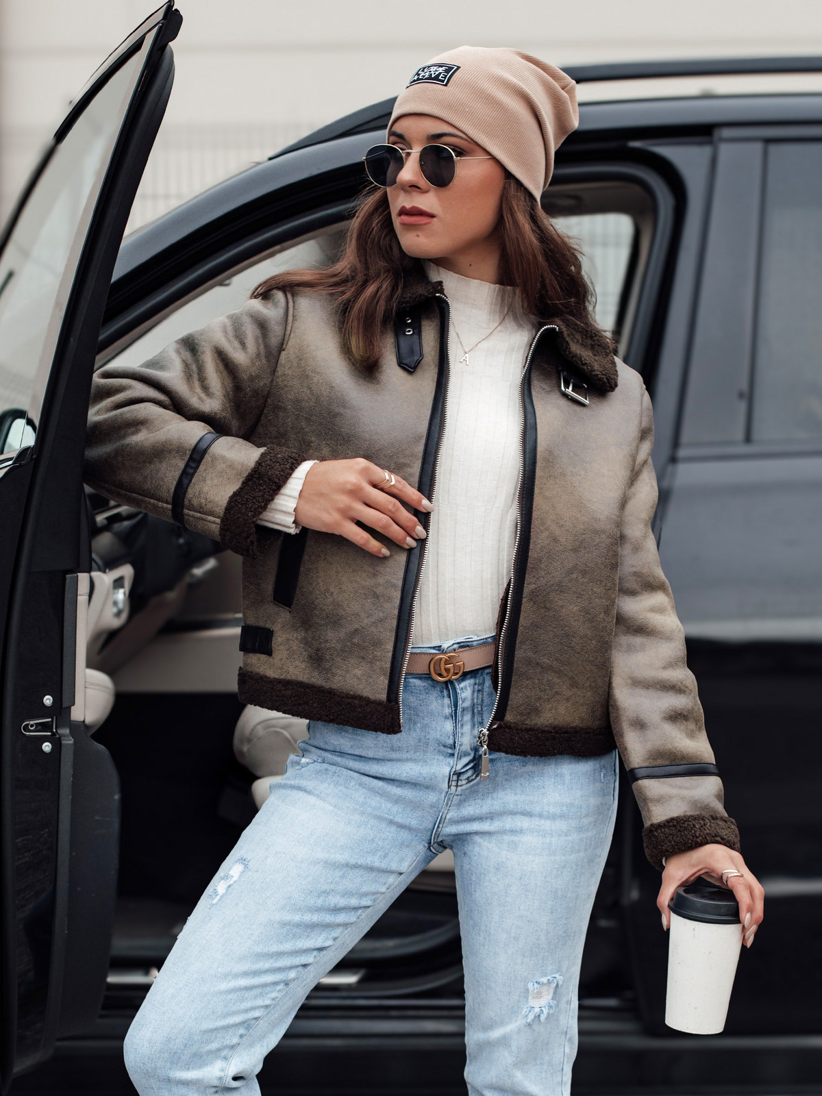 Kurtka damska KASAMIRA zamszowa z kożuszkiem kawowa Dstreet