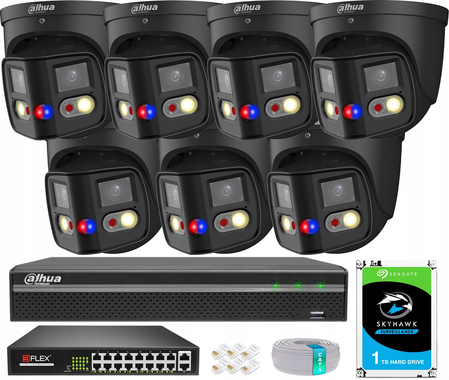 8Mpx monitorovací set TiOC 7 Ip kamer Dahua Smart Dual Light Den/Noc