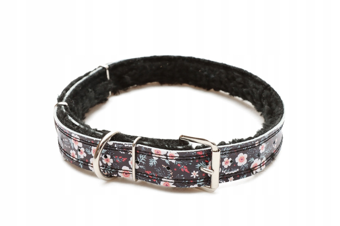 obojek z kůže s kytičkami délka 70 cm, pro středního psa 10-20 kg