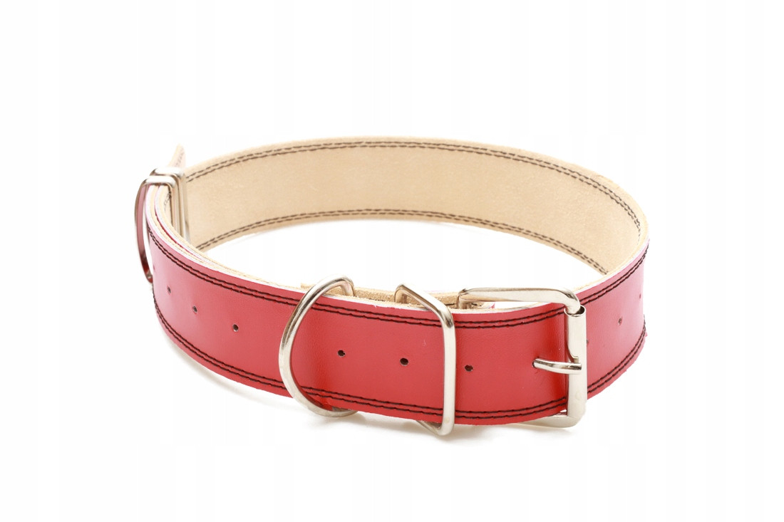 Obojek kožený červený délka 70 cm, pro středního psa 10-20 kg