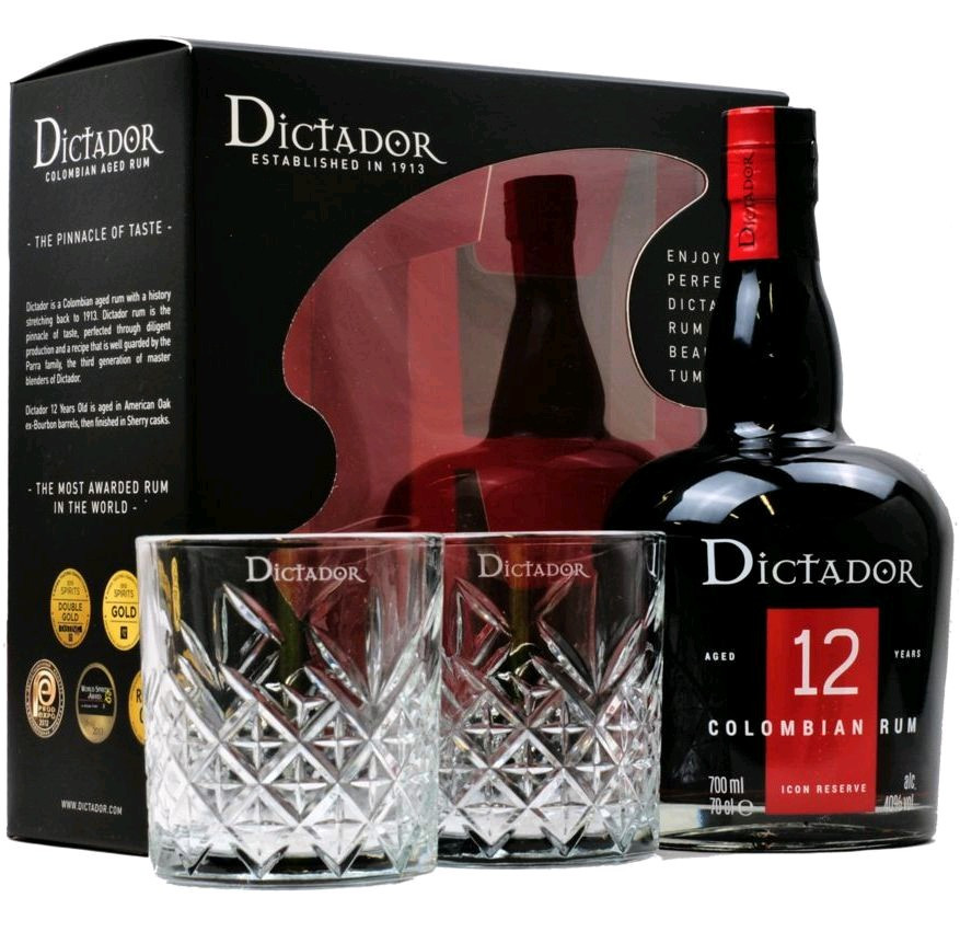 Rum Dictador 12y + 2 sklo BLACK box 40%0.70l