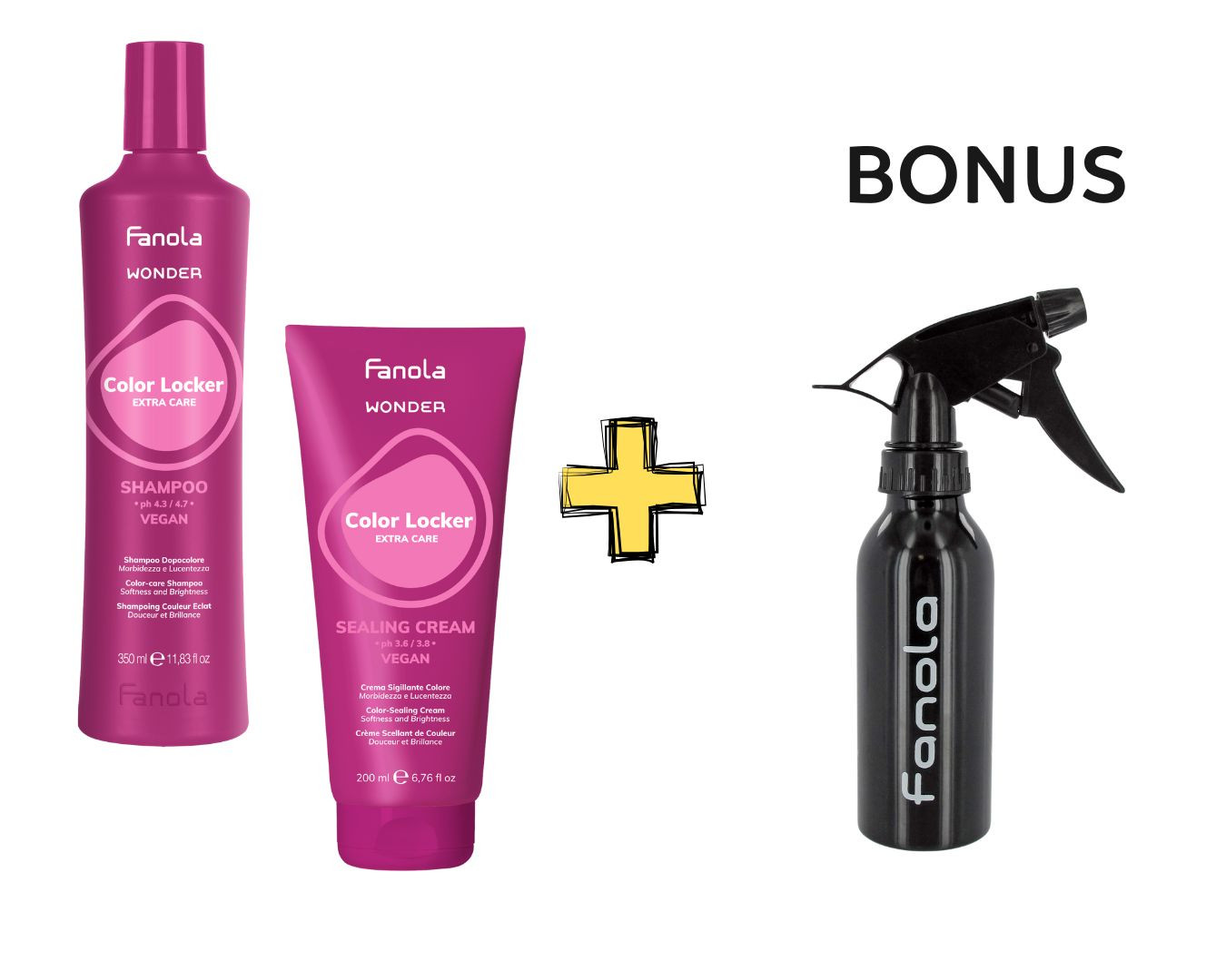 AKCE: Fanola Wonder Color Locker - pro barvené vlasy - šampon, 350 ml + uzavírací krém, 200 ml + rozprašovač Fanola