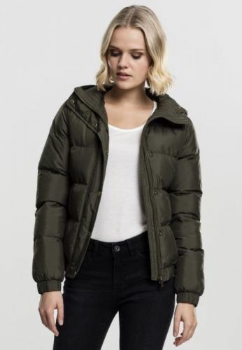 Ladies Hooded Puffer Jacket - darkolive L