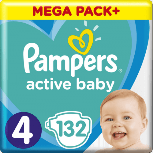 PAMPERS Active Baby 4 (9-14 kg) 132 ks MEGA PACK – jednorázové pleny