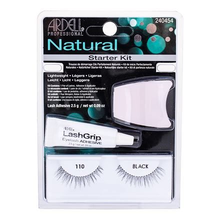 Ardell Natural 110 odstín Black sada umělé řasy 1 pár + lepidlo na řasy LashGrip 2,5 g + aplikátor 1 ks pro ženy