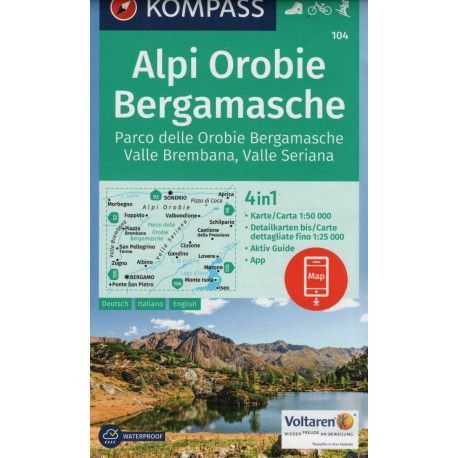 Kompass 104 Alpi Orobie, Bergamasche, Valle Brembana, V. Seriana 1:50 000 turistická mapa