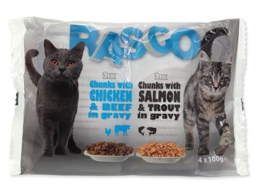 Kapsičky RASCO Cat s lososem a pstruhem / s kuřecím a hovězím multipack 400g