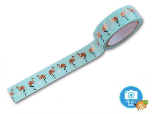 Folia - Max Bringmann Washi Tape - dekorační lepicí páska - 5 m x 15 mm - zlatí plameňáci