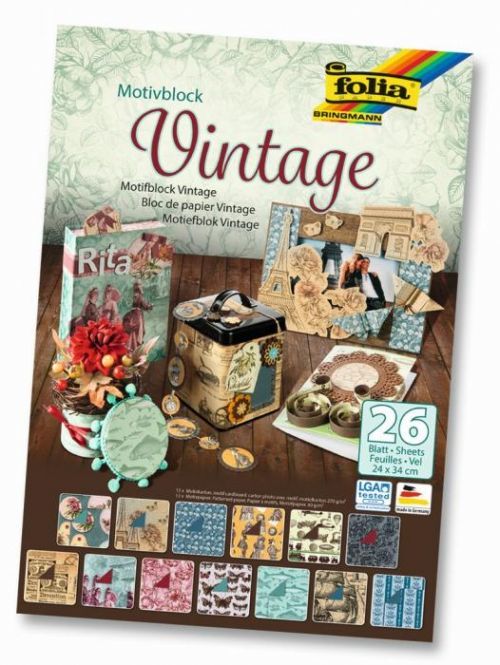 Folia - Max Bringmann Blok s motivem VINTAGE - 270 g/m2 a 80 g/m2, 26 listů, 24 x 34 cm