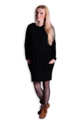 Dovoz EU Sportovní těhotenské šaty s kapucí - černé
