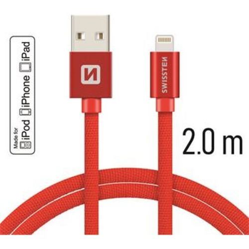 SWISSTEN Textile kabel USB / Lighting MFi 2,0 m červený
