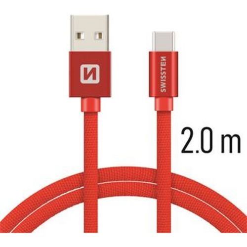 Datový kabel swissten textile usb / usb-c 3,0 m červený