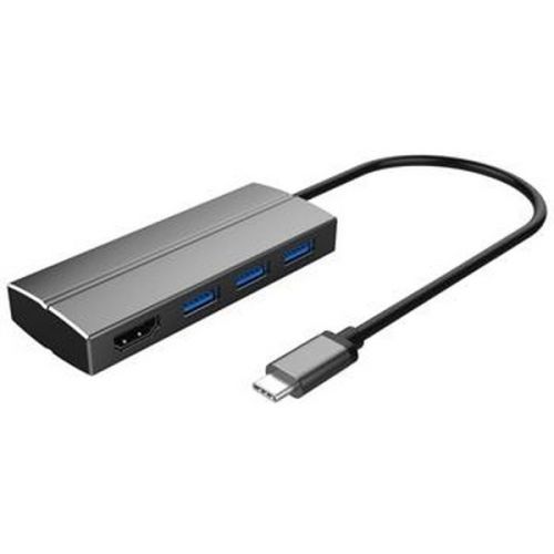 PremiumCord Adaptér USB 3.1 Type-C male na HDMI female + 3x USB 3.0 šedý