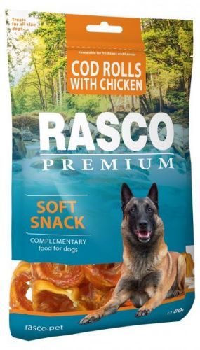 Pochoutka Rasco Premium tresčí rolky obalené kuřecím masem 80g