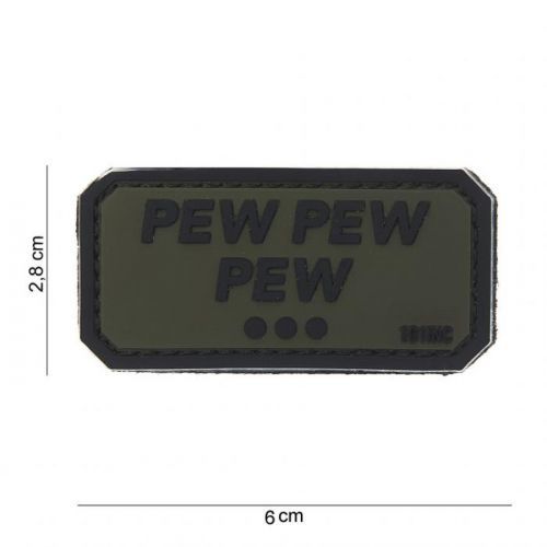 Gumová nášivka 101 Inc nápis Pew Pew Pew - olivová