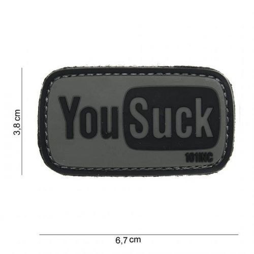 Gumová nášivka 101 Inc YouSuck - šedá