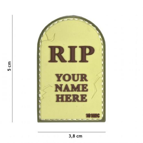 Gumová nášivka 101 Inc nápis RIP Your Name Here - coyote