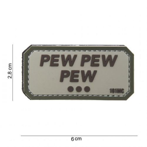 Gumová nášivka 101 Inc nápis Pew Pew Pew - béžová