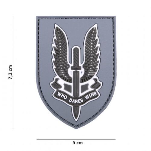 Gumová nášivka 101 Inc znak SAS Who Dares Wins - šedá