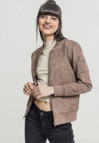 Ladies Imitation Suede Bomber Jacket - taupe L