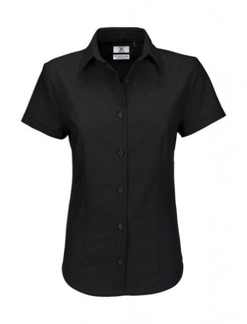 Košile dámská B&C Oxford s krátkým rukávem - černá
