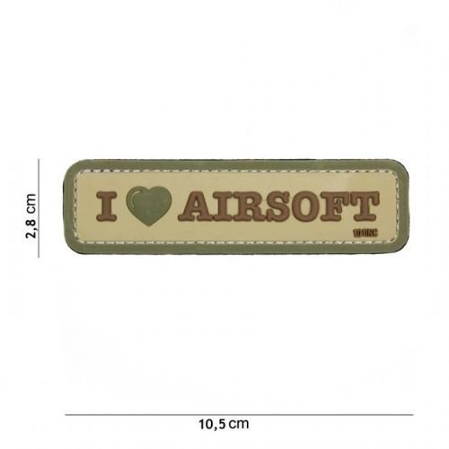 Gumová nášivka 101 Inc nápis I Love Airsoft - coyote