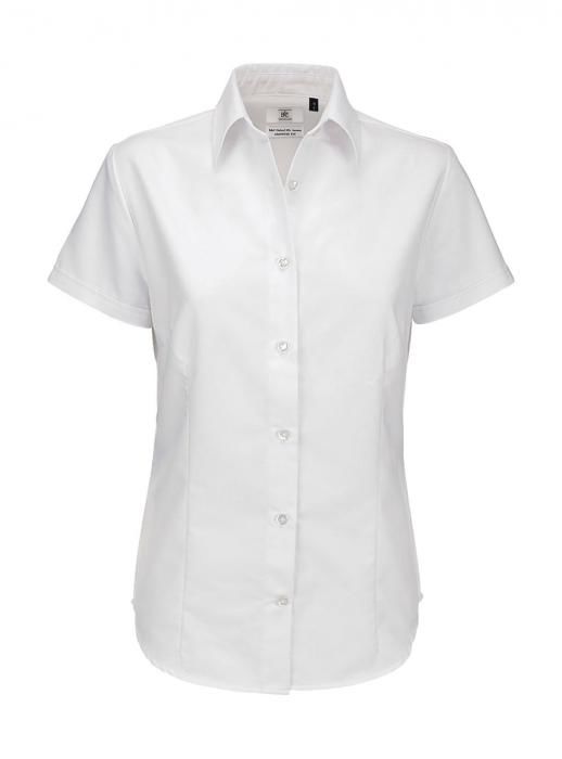 Košile dámská B&C Oxford s krátkým rukávem - bílá
