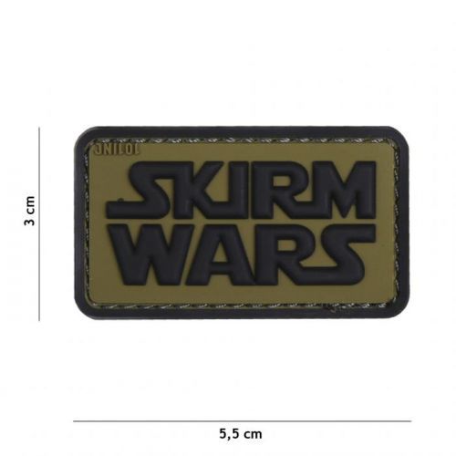 Gumová nášivka 101 Inc nápis Skirm Wars - olivová
