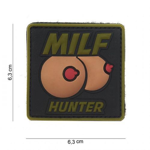 Gumová nášivka 101 Inc nápis Milf Hunter - olivová