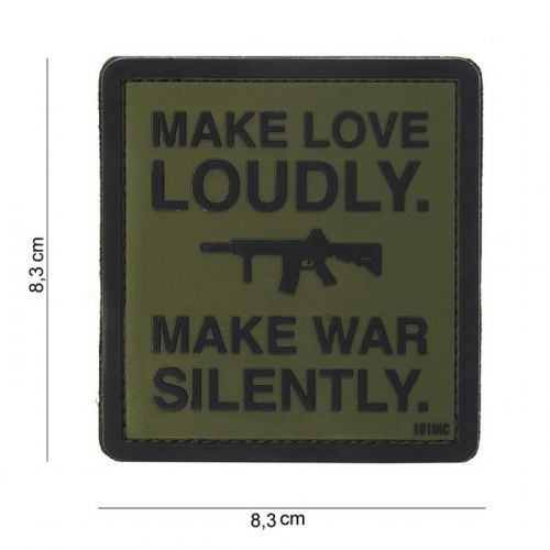 Gumová nášivka 101 Inc nápis Make loud loudly - olivová