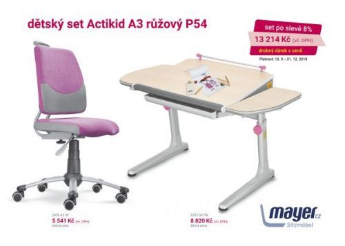 Dětský set Mayer – rostoucí židle ACTIKID A3 SMILE a rostoucí stůl PROFI 3, růžový + dárek
