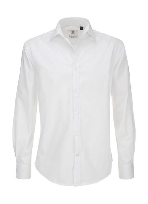 Košile pánská B&C Elastane s dlouhým rukávem - bílá