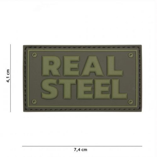 Gumová nášivka 101 Inc nápis Real Steel - olivová