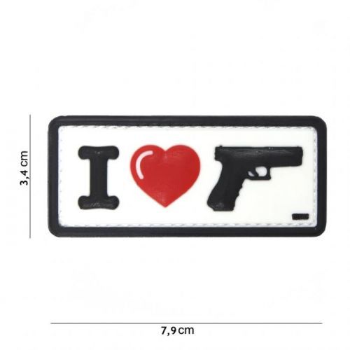 Gumová nášivka 101 Inc nápis I Love My Sidearm - bílá