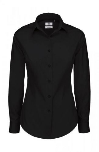 Košile dámská B&C Elastane s dlouhým rukávem - černá