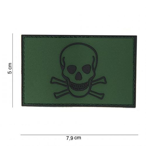 Gumová nášivka 101 Inc Skull and Bones - olivová