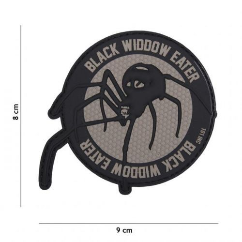 Gumová nášivka 101 Inc nápis Black Widdow Eater - šedá