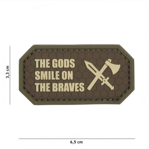Gumová nášivka 101 Inc nápis Gods Smile on the Braves - hnědá