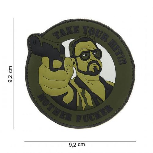 Gumová nášivka 101 Inc nápis Take your hit - olivová