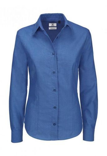 Košile dámská B&C Oxford s dlouhým rukávem - modrá