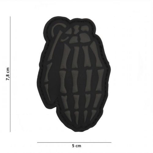 Gumová nášivka 101 Inc Skull Grenade - šedá
