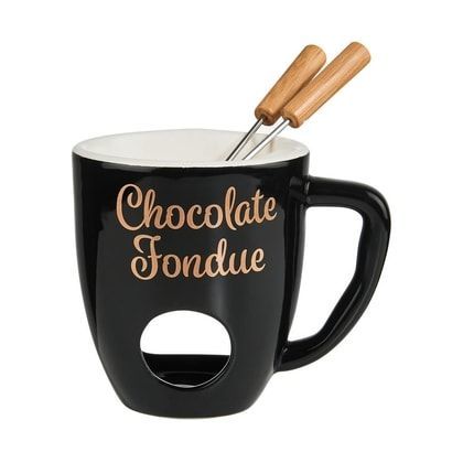 CHOCOLATE FONDUE Hrnek se 2 vidličkami - černá