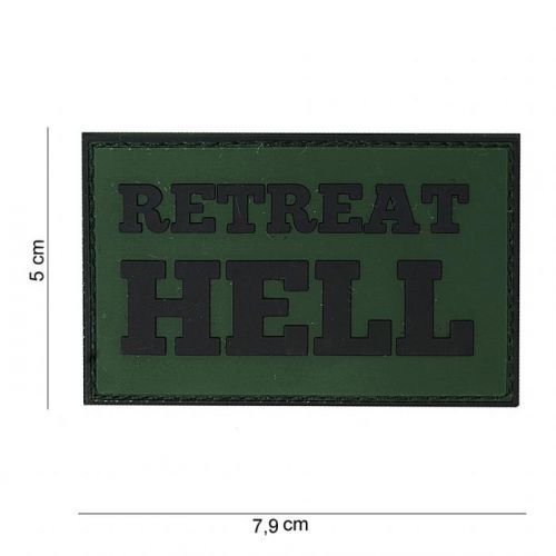 Gumová nášivka 101 Inc nápis Retreat Hell - olivová