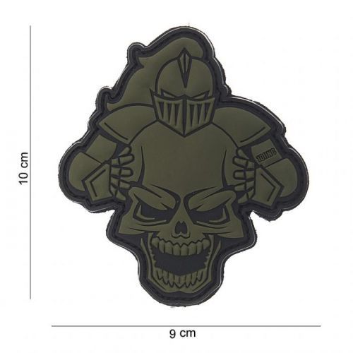 Gumová nášivka 101 Inc Knight Skull - olivová