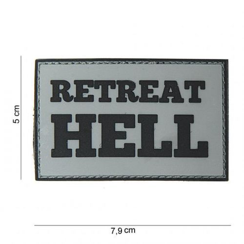 Gumová nášivka 101 Inc nápis Retreat Hell - šedá