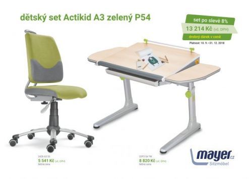 Dětský set Mayer – rostoucí židle ACTIKID A3 SMILE a rostoucí stůl PROFI 3, zelený + dárek