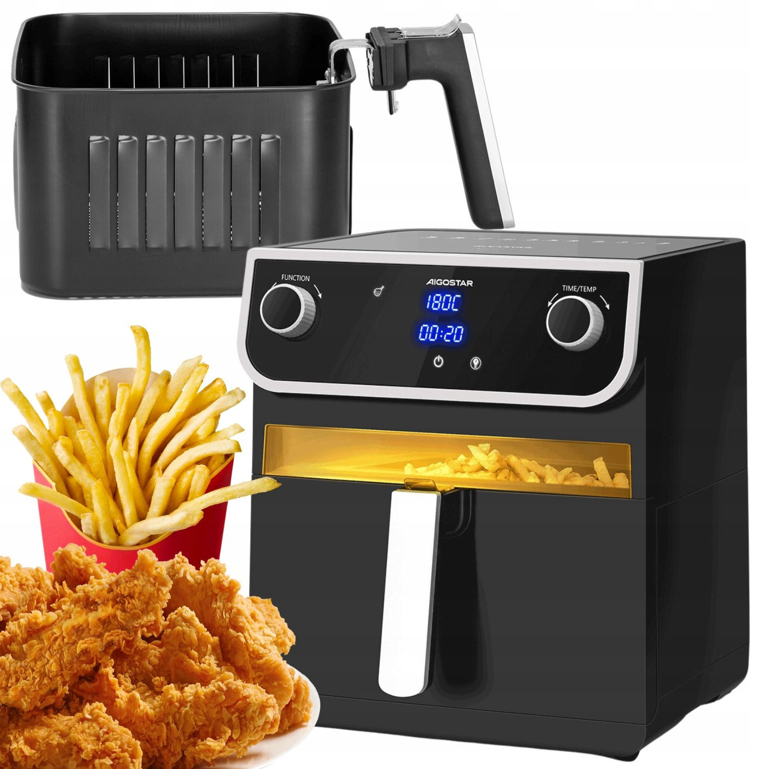 Fritéza Bez Tuku Air Fryer Fritéza Náhledové Okno 1700W 8L XL